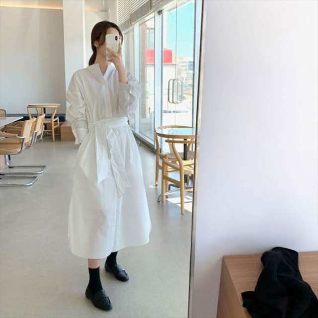 ワンピース レディース ロングワンピ シャツワンピ 長袖 前後2WAY ロング リボン ミモレ丈 マキシ マキシ丈 大人可愛い きれいめ シンプル 主役級 女子力 おしゃれ 大人女子 こなれ感