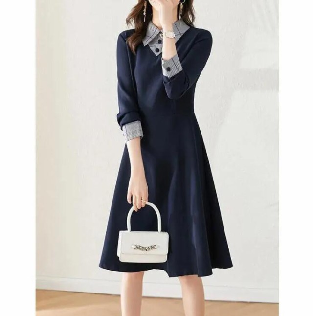 ワンピース レディース ロングワンピース 襟 ロング Aライン フレアワンピース 大人 上品 春 夏 秋 冬 ワンピ 七分袖 長袖 大きいサイズ フォーマル 結婚式 パーティー ドレス 発表会 カジュ