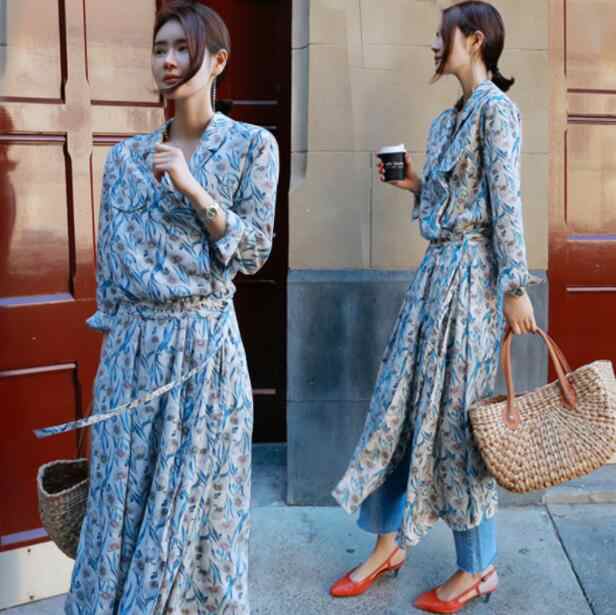 ロングワンピース 花柄 シャツワンピース シャツ ロング ロングシャツ ワンピース 小花柄 ロングワンピ 長袖 旅行 リゾート 体型カバー