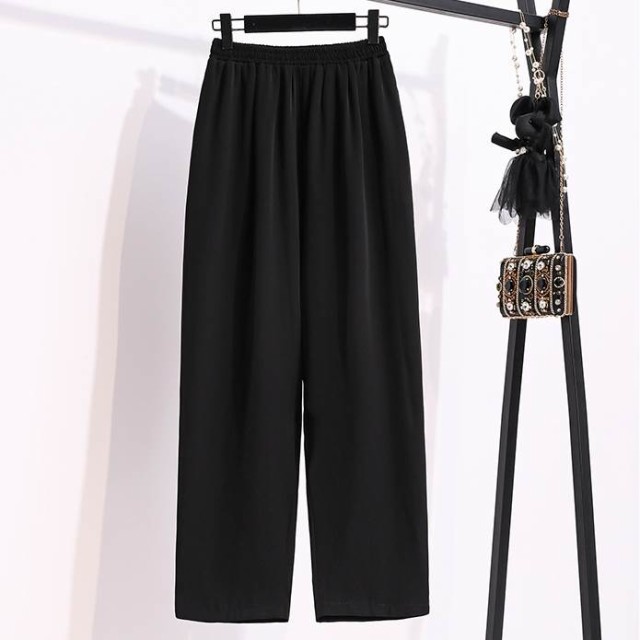 ボトムス レディース M L XL 2XL 3XL 4XL 5XL ブラック クロップドパンツ イージーパンツ ワイドパンツ ニット 伸縮性 ウエストゴム パンツ ズボン 体型カバー リラクシー シン
