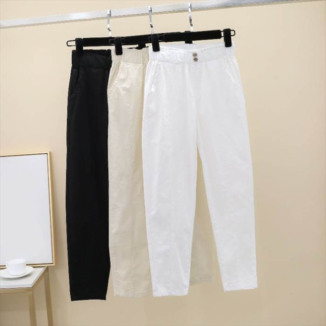 ボトムス レディース 3カラー L XL 2XL 3XL 4XL アプリコット ホワイト ブラック テーパードパンツ ポケット ウエストゴム パンツ ズボン デザイン シンプル カジュアル きれいめ