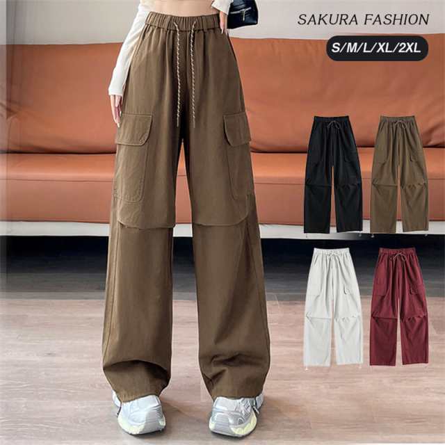カーゴパンツ レディース ボトムス ズボン パンツ ロングパンツ カジュアルパンツ ウエストゴム ゆったり 2way 綿100％ コットン 秋 新作 おしゃれ イージーカーゴパンツ