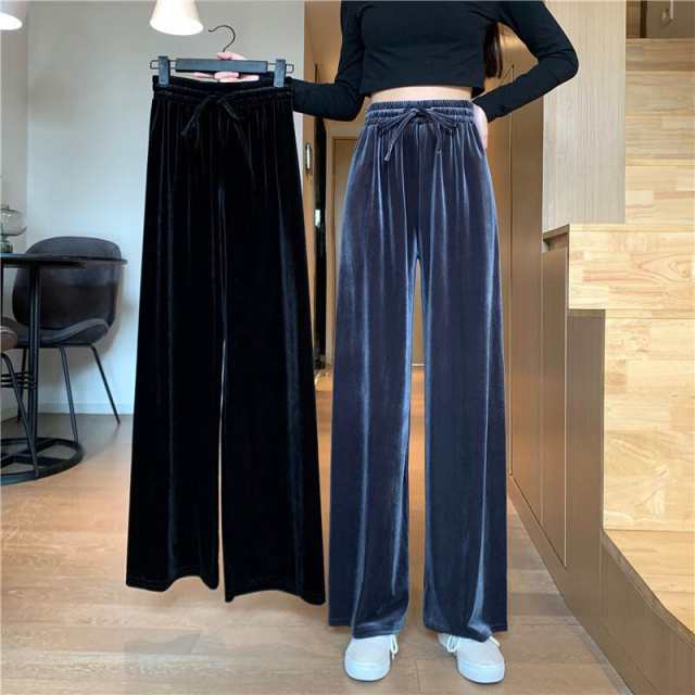 ボトムス パンツ レディース ワイドパンツ ベロア 大人可愛い きれいめ シンプル 大人 おしゃれ とろみ感 抜け感 S M L XL 2XL 3XL 4XL 大きいサイズ ウエストゴム 個性的