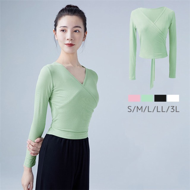 バレエレオタード コート シャツ 体操服 レディース バレエ衣装 大人 体操 ダンス 長袖 ニット バレエトップス 春秋 シンプル レッスン着 練習服 バンド S-3L wudao-243