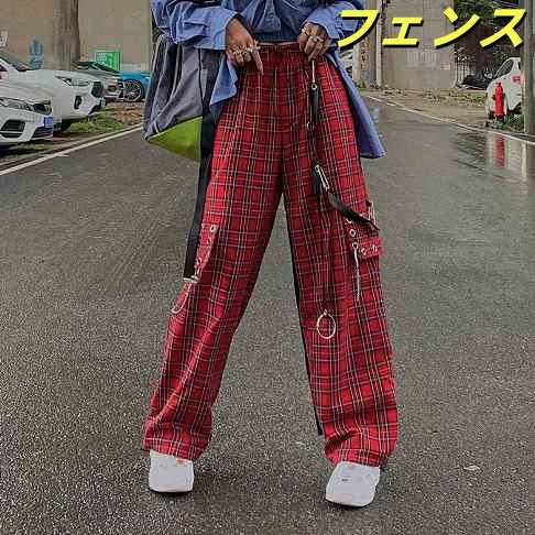 パンツ ズボン 切り替え バイカラー 配色 体型カバー チェック柄 格子柄 HIPHOP ヒップホップ 原宿系ファッション 韓国風ダンス 衣装 ヒップホップ HIPHOP 個性 奇抜 かわいい 青文字
