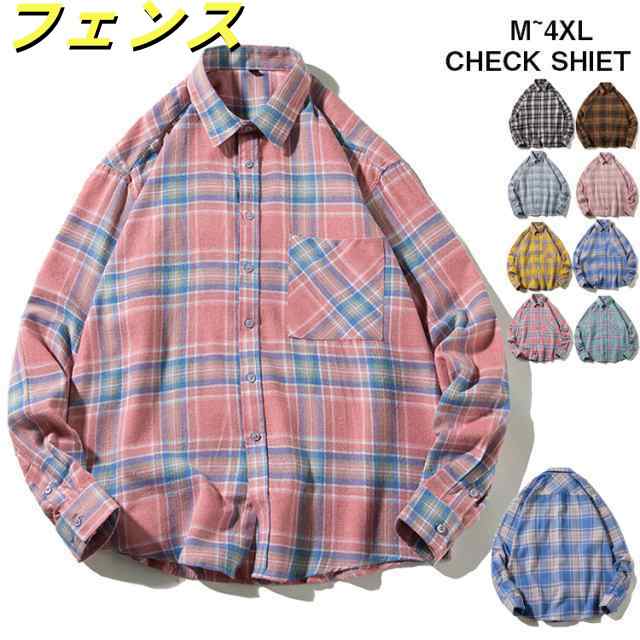 シャツブラウス シャツ ユニセックス レディース メンズ チェックシャツ トップス ブラウス 長袖 レギュラーカラー チェック 羽織り 体型カバー
