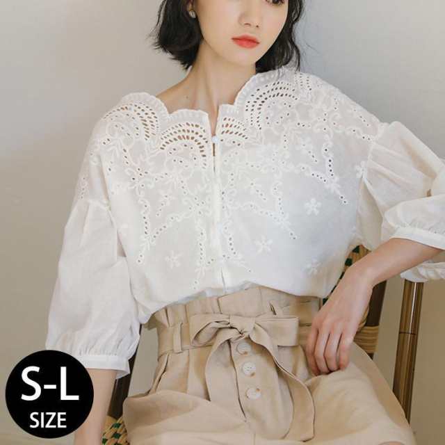 ブラウス レディース シャツ きれいめ 春夏 半袖 上品 レース 刺繍 ブラウス シャツ トップス 着痩せ オシャレ 韓国風 大人 Tシャツ