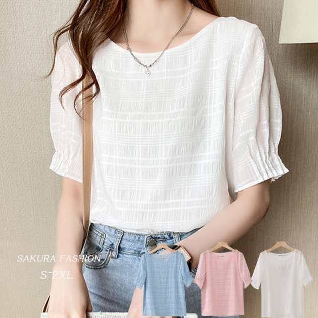 シャツ ブラウス 半袖 シャツブラウス レディース トップス シフォン ブラウス タック 大きいサイズ 半袖ブラウス 春 夏 袖デザイン オフィスカジュアル おしゃれ