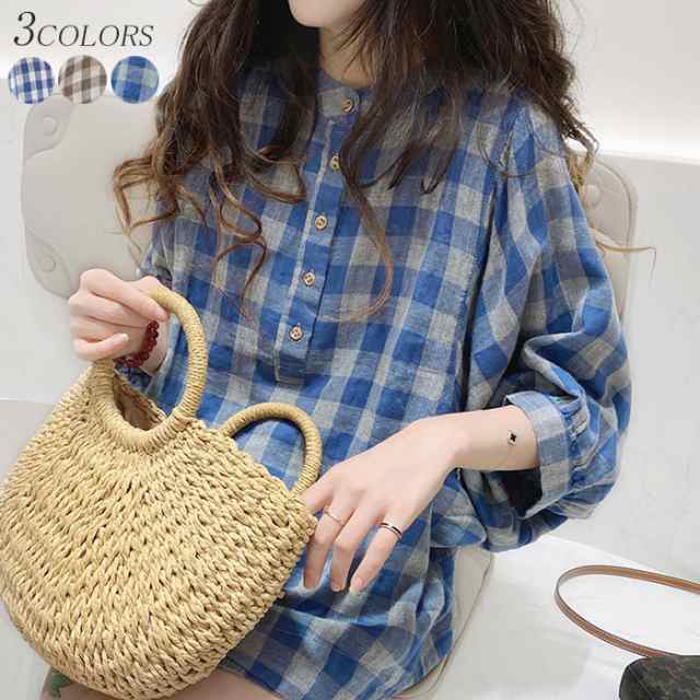ガーゼブラウス 夏 シャツ チェック柄 ゆったり 体型カバー 涼しいレディースファッション トップス シャツ ブラウス